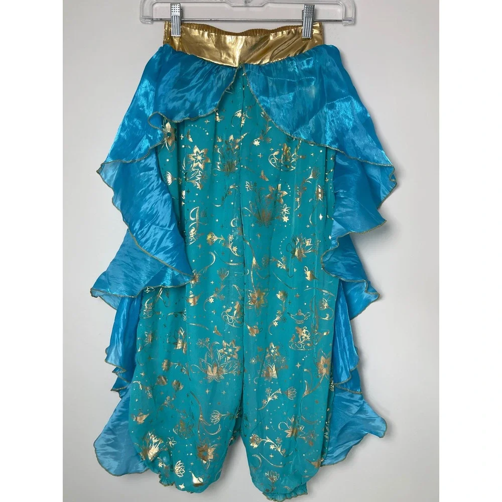 Disney Princess Jasmine Costume Kids M 9/10 Turquoise Gold Sequin 2 pc Set